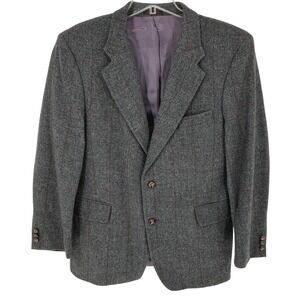 Mens 100%Wool Blend Blazer Jacket Gray Burgundy Plaid Lined Business Casual 40